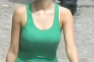 Juicy boobies of dilettante ladies walking down the street