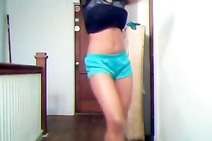 Slim ebon legal age teenager dancing seductively in front of camera