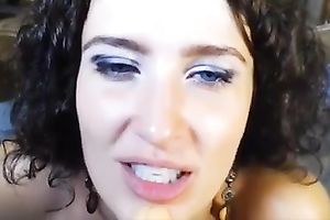 Blue eyed bushy appetizing cam nympho was engulfing her biggest dark toy