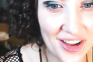 Blue eyed bushy appetizing cam nympho was engulfing her biggest dark toy