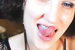 Blue eyed bushy appetizing cam nympho was engulfing her biggest dark toy