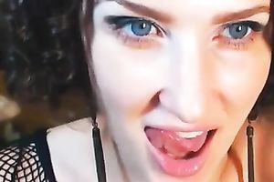 Blue eyed bushy appetizing cam nympho was engulfing her biggest dark toy