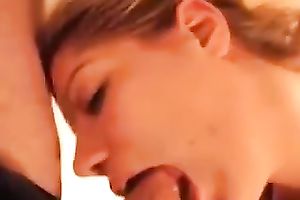 Light haired cute and lovely housewife of my buddy gives him admirable head