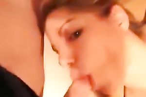 Light haired cute and lovely housewife of my buddy gives him admirable head