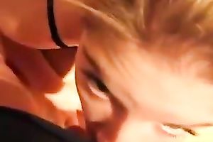 Light haired cute and lovely housewife of my buddy gives him admirable head