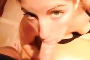 Light haired cute and lovely housewife of my buddy gives him admirable head