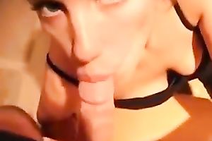 Light haired cute and lovely housewife of my buddy gives him admirable head