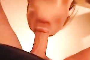 Light haired cute and lovely housewife of my buddy gives him admirable head