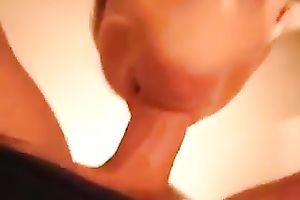 Light haired cute and lovely housewife of my buddy gives him admirable head