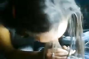 Dark skinned blowlerina with nice-looking face sucked my buddy's lengthy BBC