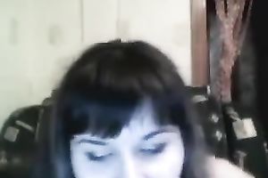 Just a brunette hair girlfriend shows her pussy on web camera