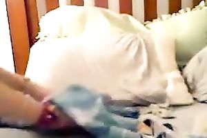 Sexy rather too pale blonde haired nympho tenderly tickles her own vagina
