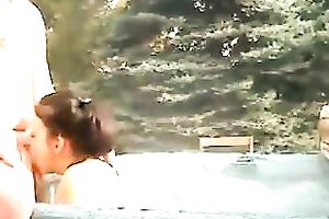 Awesome large breasted hawt dark brown girlie sucked bulky jock outdoors