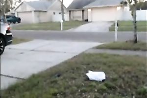 Naughty chick head stand in the front yard all nude