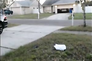 Naughty chick head stand in the front yard all nude