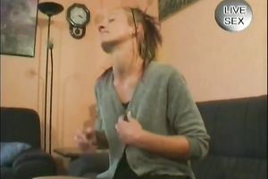 Worn blond slim bitch shows her flat raunchy body