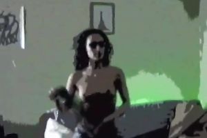 Glamorous brunette hair slutty wife shows off her large ass in hot dark belts