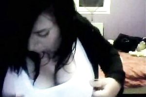 She can barely pull out her large meatballs to show me on the cam