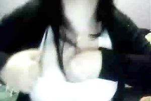 She can barely pull out her large meatballs to show me on the cam