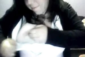 She can barely pull out her large meatballs to show me on the cam