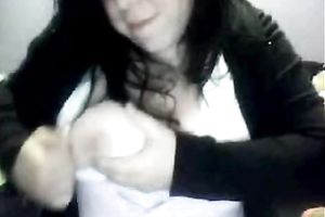 She can barely pull out her large meatballs to show me on the cam