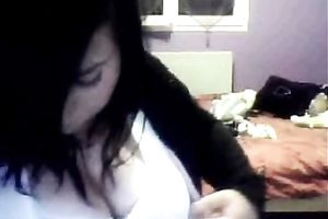 She can barely pull out her large meatballs to show me on the cam