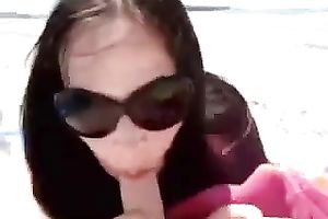 Cute brunette hair latin chick milf enjoys my penis on the beach