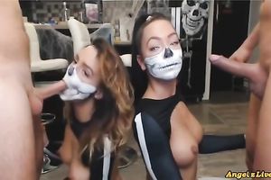 Enjoying some ardent Halloween foursome fucking on livecam