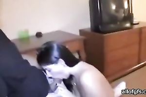 Bonny dark haired foul blows BBC of her chubby BF ardently