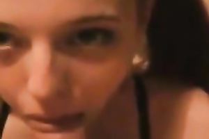 Kinky cute and pleasant brunette hair gal of my buddy gives him head