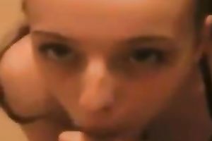 Kinky cute and pleasant brunette hair gal of my buddy gives him head