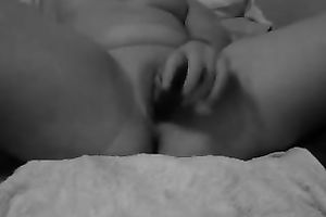 My corpulent slutwife masturbates with thin fake penis in front of me