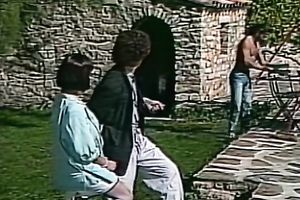 Two classic white brunettes in the old style bathtub
