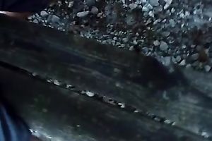 Fingering and licking salty soaked snatch in the park