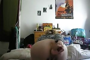 I discovered a truly perverted non-professional blond livecam dirty slut wife petting her backdoor