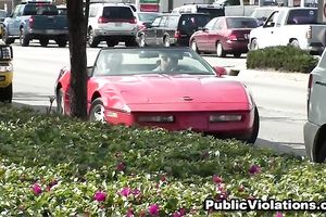 Busty and hot dilettante dark brown hiding behind the dumpster