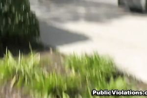 Busty and hot dilettante dark brown hiding behind the dumpster