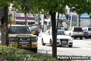Busty and hot dilettante dark brown hiding behind the dumpster