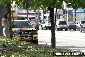 Busty and hot dilettante dark brown hiding behind the dumpster