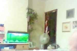 Hidden webcam video with my fat husband making the couch