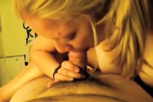 Chubby blondie with large saggy tits knows how to give a good oral-service