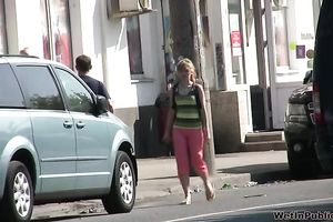 Sweet Russian wife in pink pants drools from her snatch