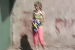 Sweet Russian wife in pink pants drools from her snatch
