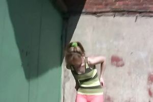 Sweet Russian wife in pink pants drools from her snatch