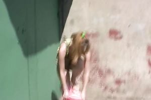 Sweet Russian wife in pink pants drools from her snatch