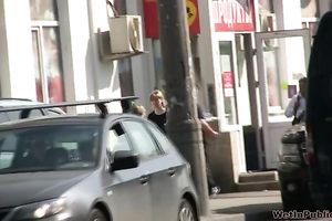 Sweet Russian wife in pink pants drools from her snatch