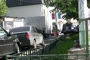 Sweet Russian wife in pink pants drools from her snatch