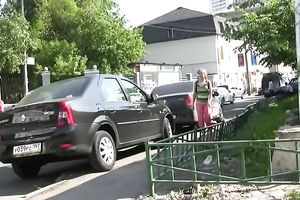 Sweet Russian wife in pink pants drools from her snatch