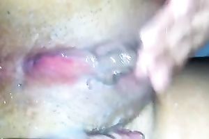 I jizzed on the moist bald slit of my playgirl and that babe played with that goo