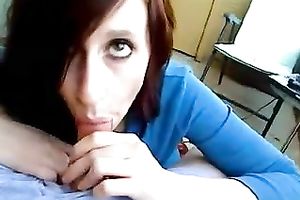 Alluring brunette hair hottie with large hawt eyes sucks my rock hard large dong